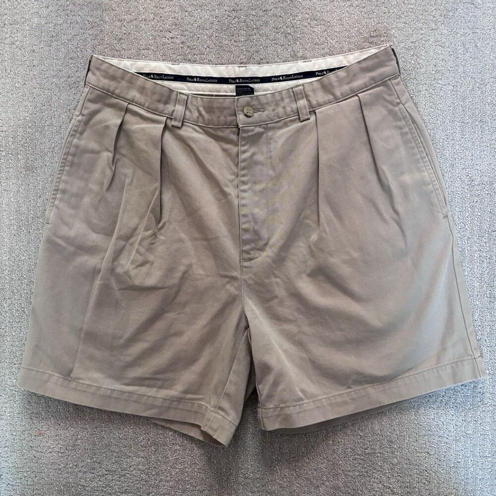 Polo Ralph Lauren Chino Shorts Mens 34 Khaki Pleated Classic Fit Cotton Preppy